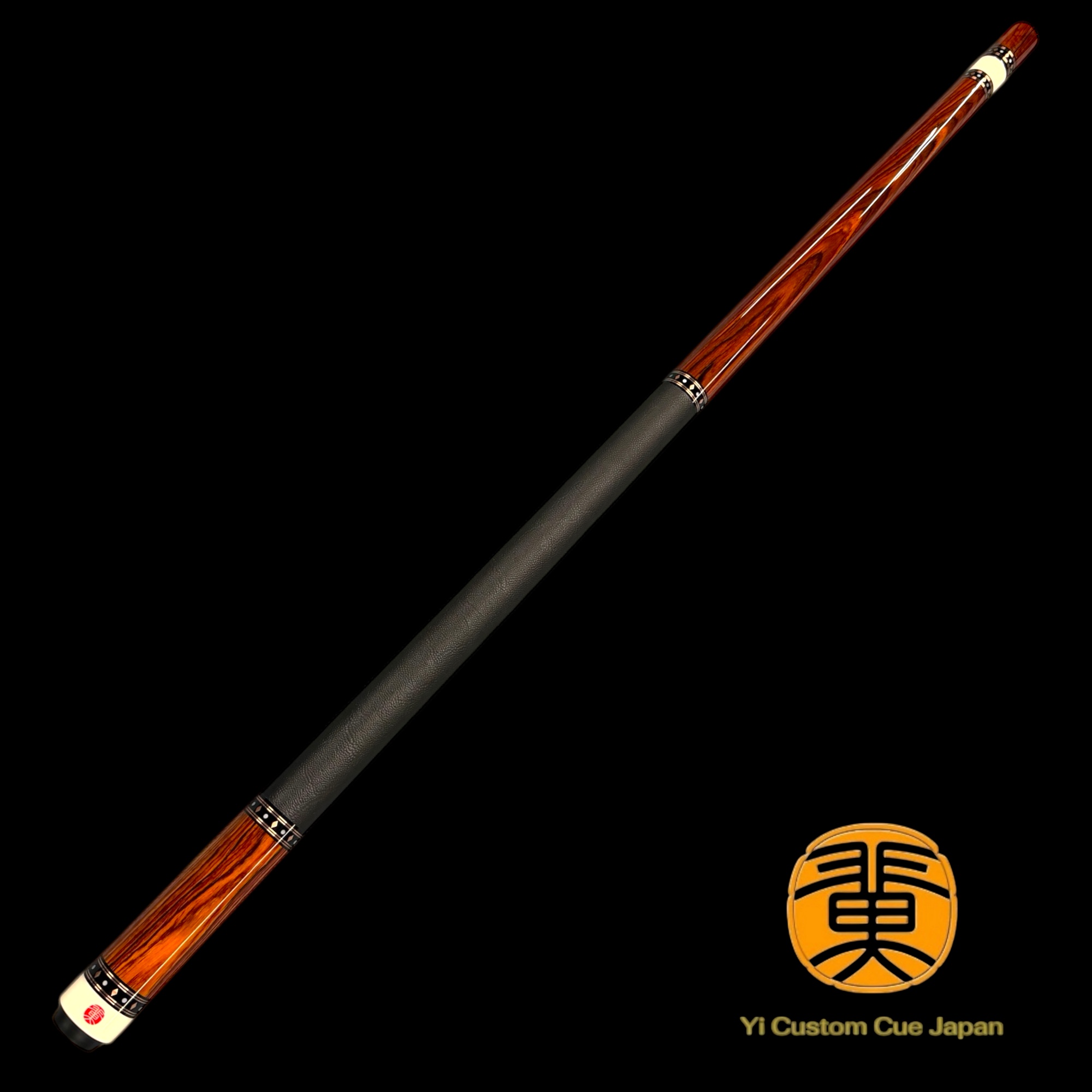 Yi 翼 CUSTOM CUE  #Cocobolo Wood / Straight Model / 牛型押し革巻きシングルハンドル